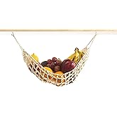 Hanging Fruit Hammock Under Cabinet - 1 Macrame Fruit Hammock with 2PCS Hooks - Handwoven Cotton Basket Storage for Produce,