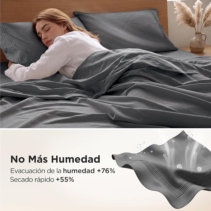Juego de sabanas 90x190 cm - 3 Piezas, Altura 30cm, Gris