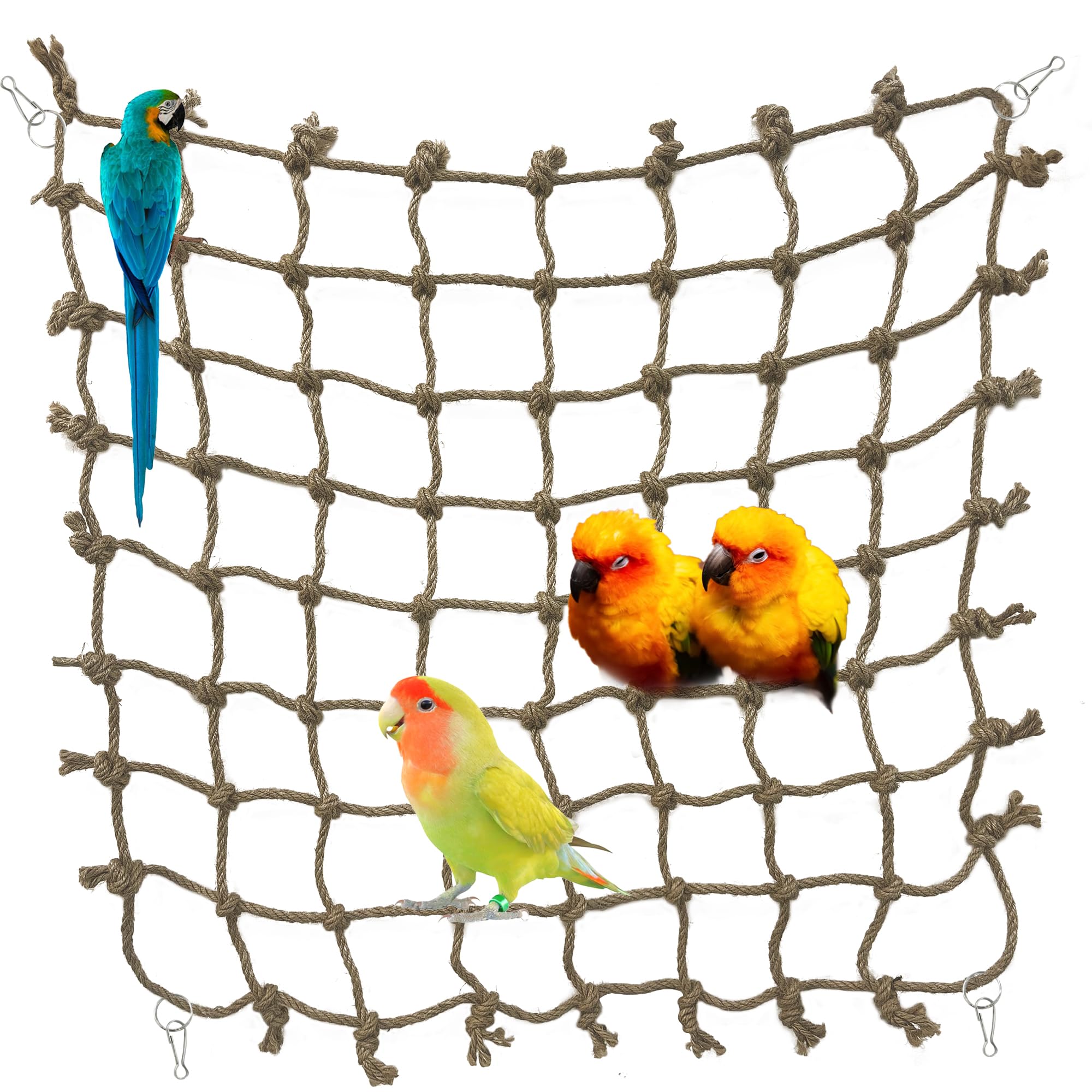 CQJ Parrot climbing Net Jungle Fever Rope Small Animals Toys for Parakeets Lovebirds Finch Budgerigars Conure Cockatiel (L 24" x 24")