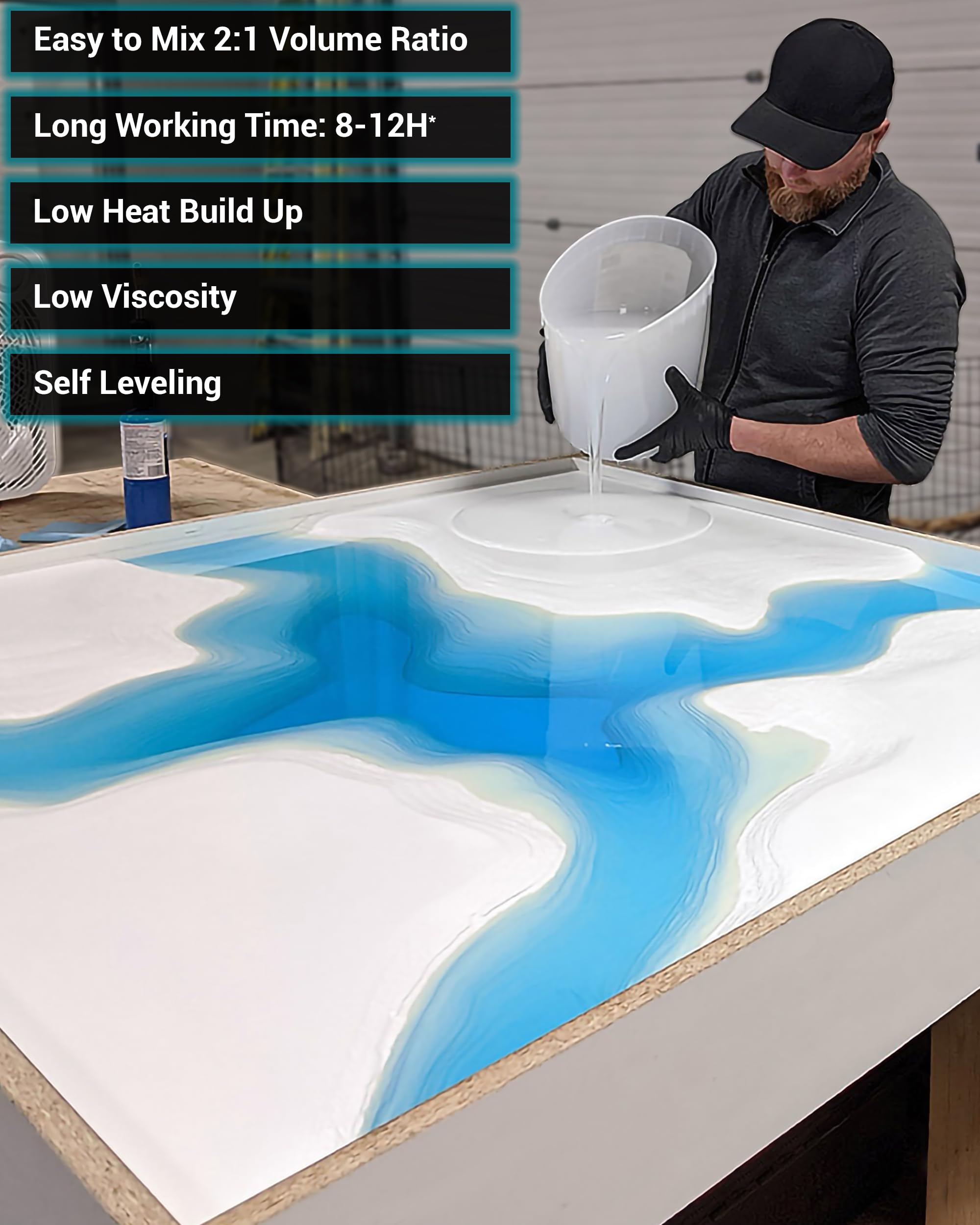 EcoPoxy FlowCast Deep Pour Epoxy Resin Kit - 3.2 Gal / 12L: UV/Yellowing Resistant, Bio-Based Resin | Water Clear Epoxy for River/Ocean Tables and Other Deep Casting Bubble Free Epoxy Projects