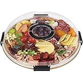 Round Charcuterie Board with Clear Lid, Travel Picnic Portable Cheese Board Charcuterie Boxes, Meat Fruit Serving Tray Platter, House Warming Gifts New Home, Gifts for Women