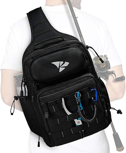 Rodeel Sling Rucksack Schwarz Gross Wasserdicht Angelzubehor Aufbewahrungstasche Crossbody Schulter Rucksack Outdoor Ausrustung Werkzeug Organizer Amazon De Sport Freizeit