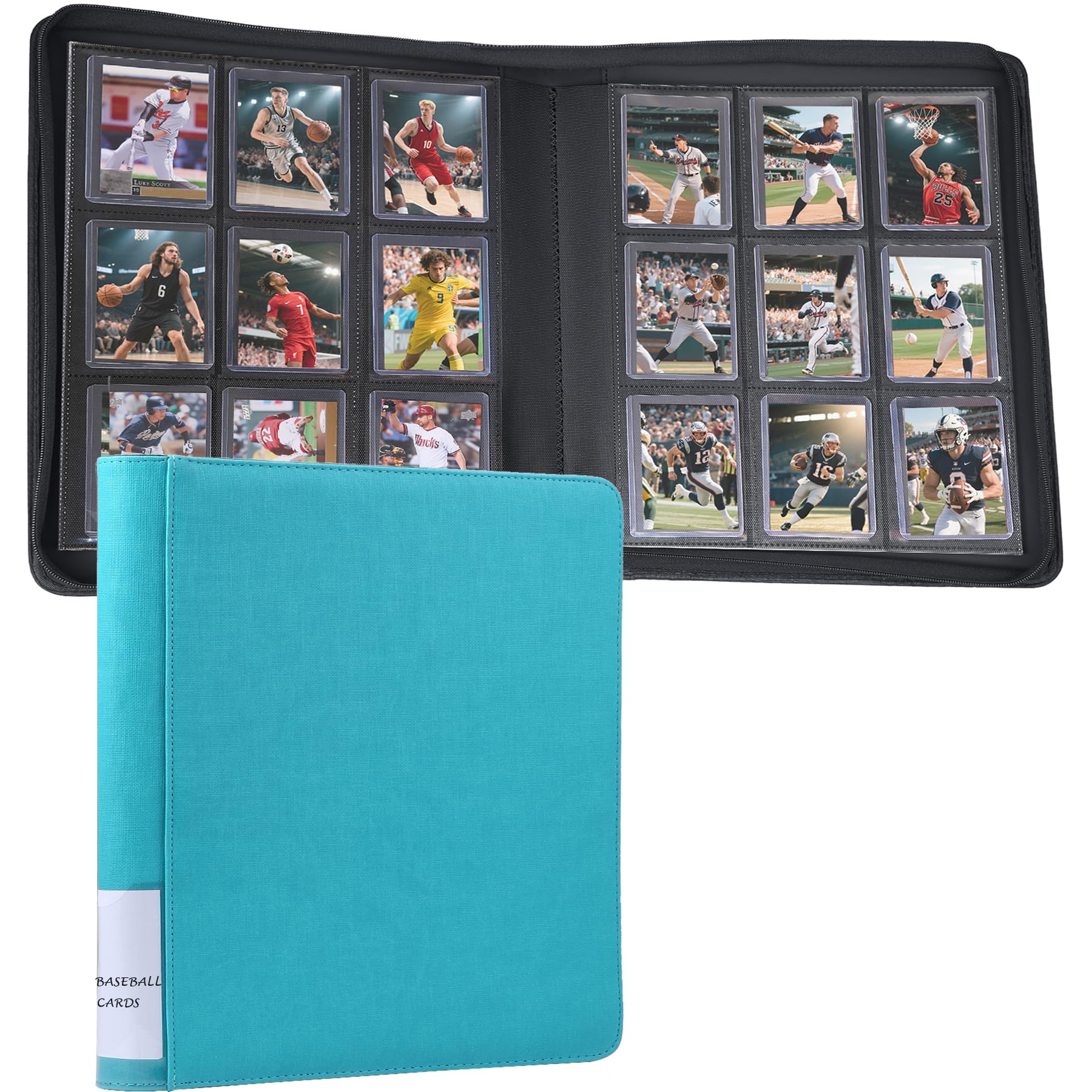 Photo 1 of ?WOT I Toploader Binder | Holds 360 Toploaders | Premium PU-Leather Binder with Index Label | Holds 3"x4" Toploaders for TCG, Sports & Trading Cards, Blue