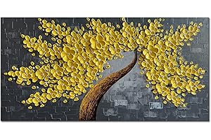 Alenoss Hand Painted Flower Oil Paintings on Canvas 48x24 Inches Yellow Floral Painting Large Abstract Canvas Wall Art Home Decorations for Wall Decor