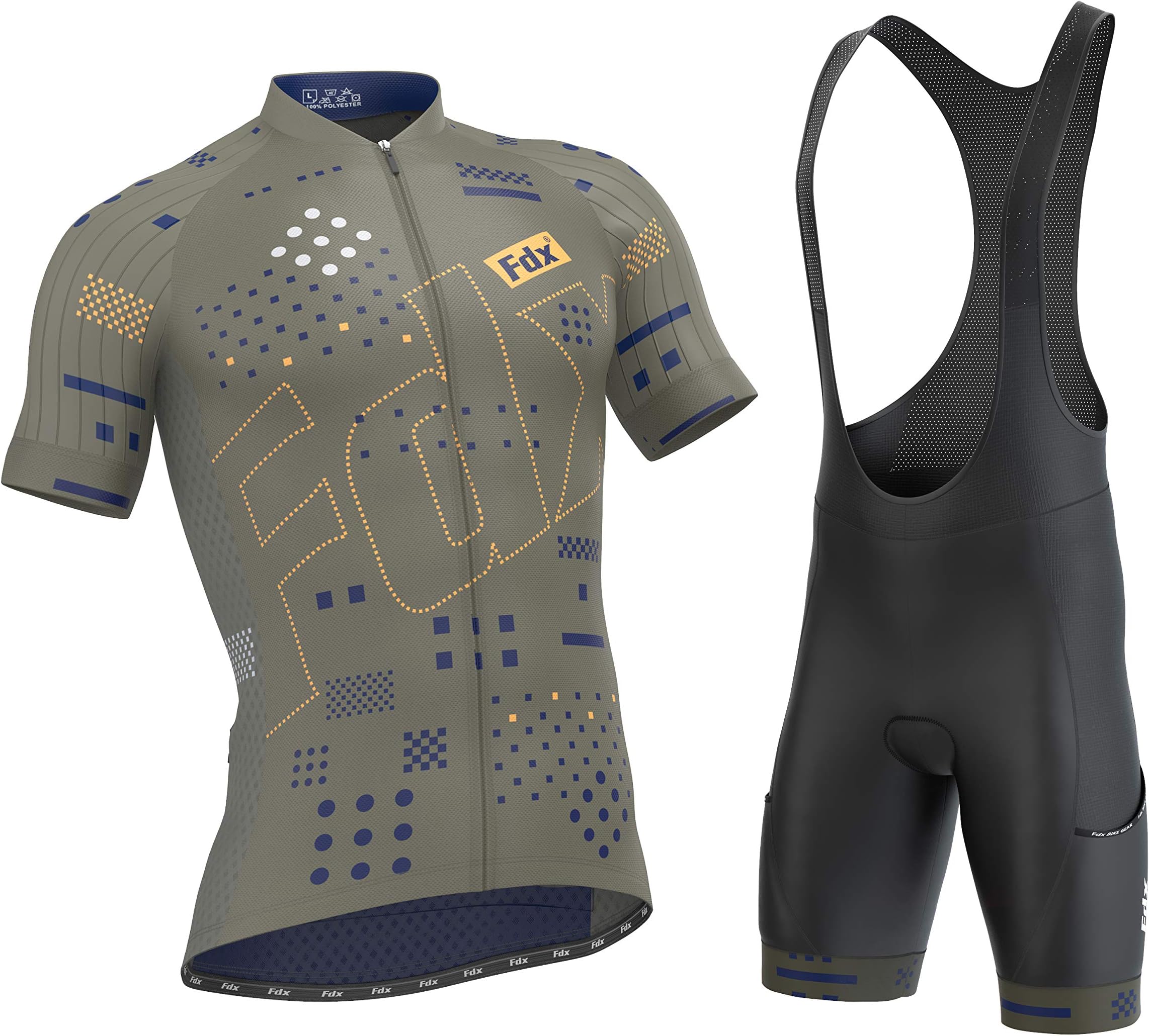 FDX Mens All Day Cycling Jerseys Short Sleeve Bike Suit 3D Gel Padded Bib Shorts