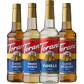 Torani Flavored Drink Syrup Coffeehouse Variety Pack, 25.4 fl oz, Set of 4 | Flavors Include Classic Caramel, French Vanilla, Vanilla &amp; Classic Hazelnut