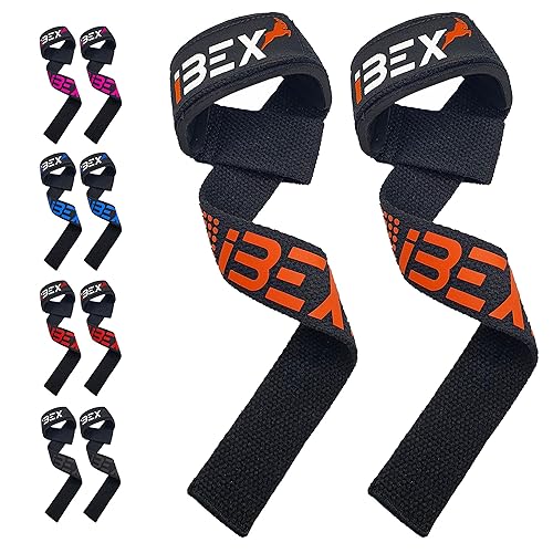 iBEX Weight Lifting Straps with Gel Grip & Padded Wrist Support – Extra Long Heavy-Duty Cotton Gym Straps for Deadlifts, Workouts, Barbell Rows & Shrugs