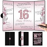 BADAWEN Pink Gold 16th Birthday Party Decorations, Happy 16th Birthday Guest Book for Men Women 16 Years Old Birthday Signature Guest Book