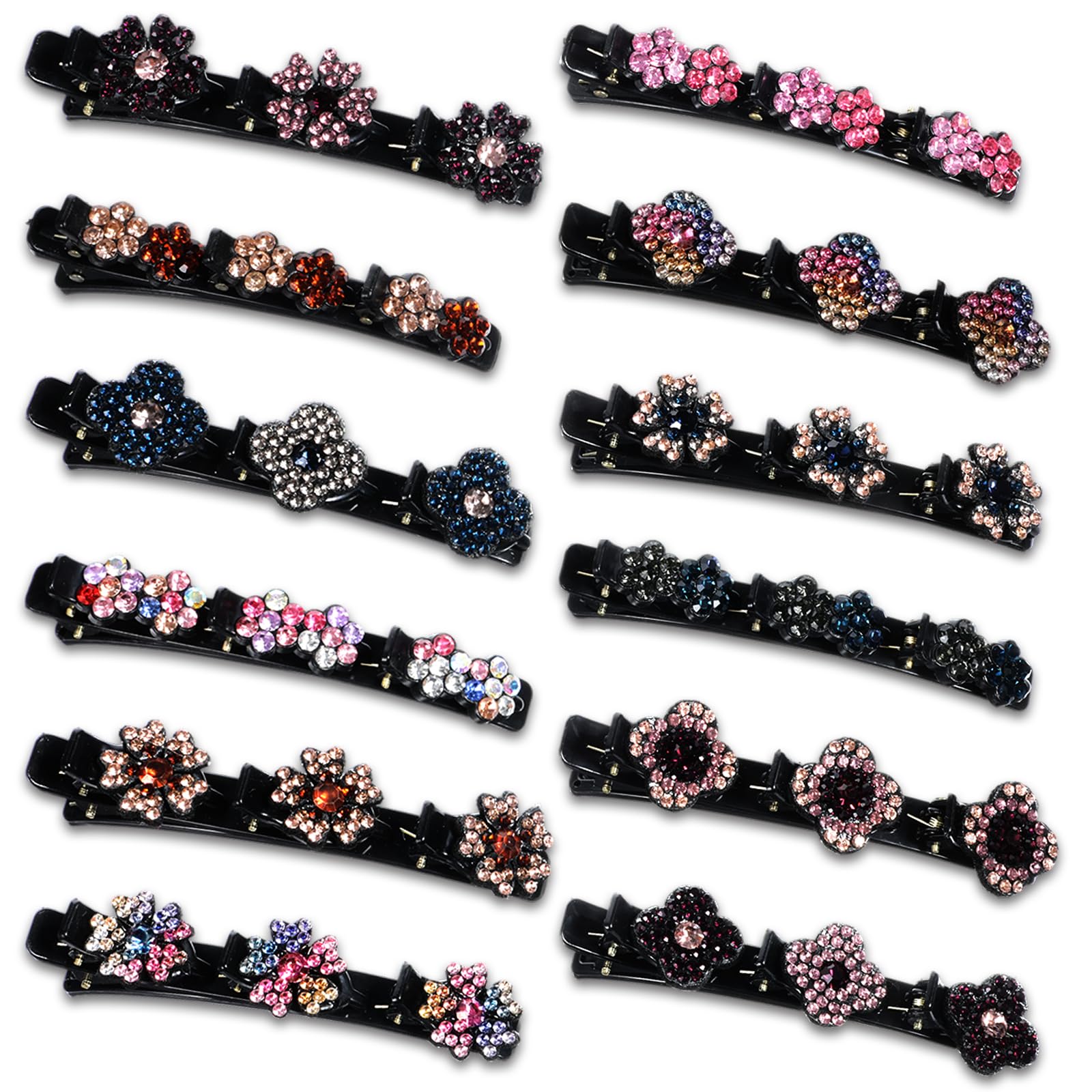 Photo 1 of 12Pcs Braided Hair Clips for Women Sparkling Crystal Hair Clips Shiny Flower Rhinestone Hair Pins Multiple Styles Barrettes Braided Duckbill Hairpin for Women