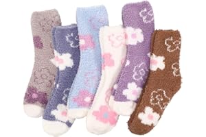 6 Pairs Women Fuzzy Socks Fluffy Sipper Winter Warm Floral Pattern Cute Plush Socks Cozy Home Sock