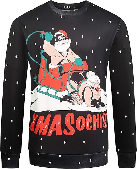 SSLR Men's Xmas Santa Claus Crewneck Casual Ugly Christmas Sweatshirt (XX-Large, Black): Amazon 
