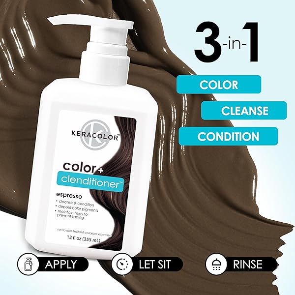 KERACOLOR COLOR + CLENDITIONER 3-IN-1 COLOR-DEPOSITING CONDITIONER, GENTLY CLEANSES & CONDITIONS, SEMI-PERMANENT ESPRESSO HAIR COLOR, 12 FL OZ