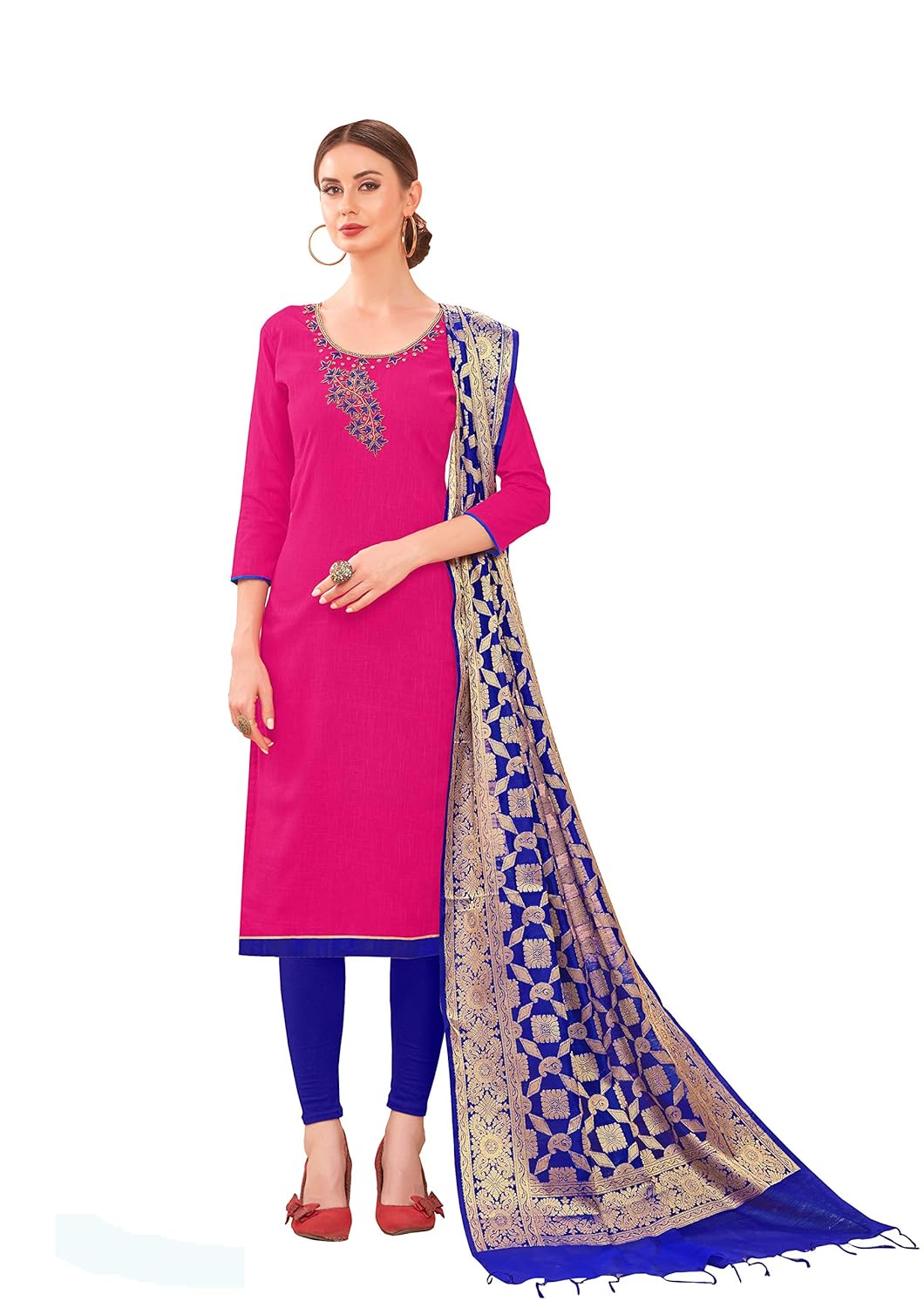 buy anni designer women s pink color slub cotton woven printed dupatta churidar dress material vish chunri 3012 pink free size at amazon in buy anni designer women s pink color