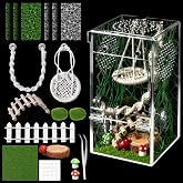 18Pcs Jumping Spider Enclosure Hammock Kit，Ventilation DIY Insects Habitat | Escape-Proof Magnetic Door &amp; 360&deg; Clear View Habitat for Jumping Spiders, All-in-One Ventilated Insect Cage with Accessories