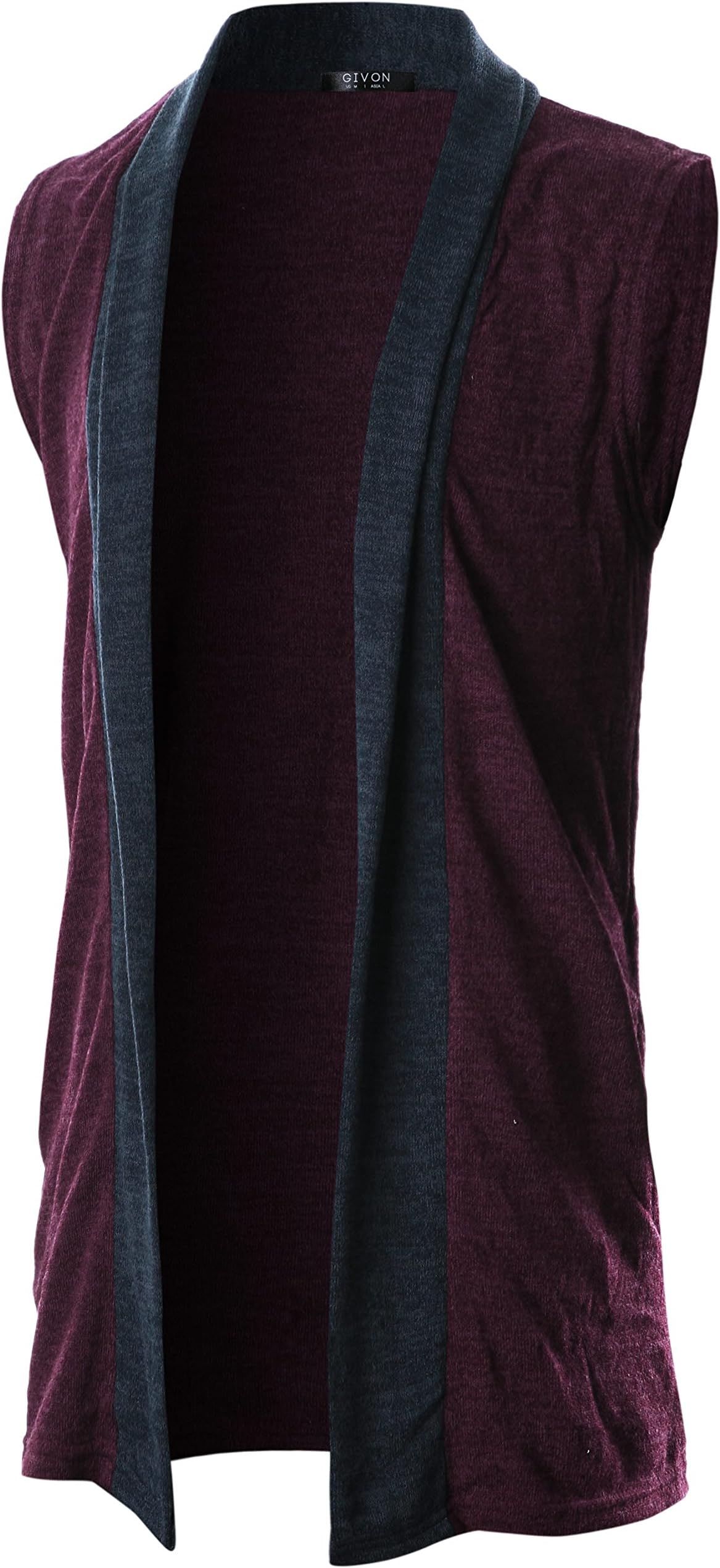 Mens Sleeveless Draped Open Front Shawl Collar Knitted Long Vest