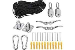 AuInn M20 Crane Pulley Block, Including 2 Swivel Hook Single Pulleys, Nylon Pulley Line Rope, Eye Pad Plate, Cleat Hooks