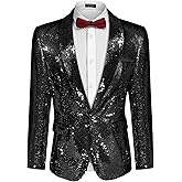 COOFANDY Mens Sequin Blazer Tuxedo Party Prom Wedding Tuxedo One Button Jacket
