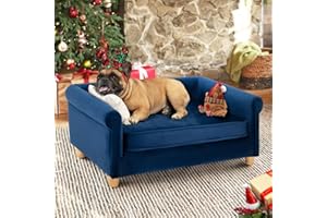 dCee Medium Dog Sofa, Holds Up to 70 Lbs, 33 in. Soft Velvety Dog Couches, Pet Sofa for Comfort Sleep and Joint Support, Navy