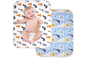 BNDITEU 2Pcs Diaper Changing Pads for Baby, Dinosaur Change Mat, 3Layers Waterproof Change Pad Foldable Absorbent Mats for Women, Reusable Incontinence Underpads for Patient 24''x30'' (Colorful Dinosaur)