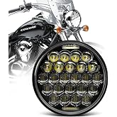 COWONE DOT Approved 5D 5-3/4 5.75" LED Headlight Compatible with Sportster Iron 883 Street BOB Low Rider Super Wide Headlamp Driving Lights Black