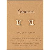 18K Gold Plated Zodiac Stud Earrings 12 Constellation Astrology Card Packaging Horoscope 18K Gold Plated Little Ear Stud for Women Birthday Anniversary Friendship Exquisite Jewelry Gift