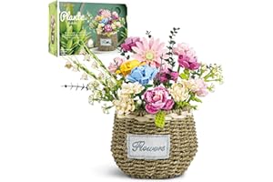 YESHIN Flower Bouquet Building Sets with Basket, DIY Creative Roses Flowers Collection Decor Building Blocks for Home Office, Artificial Flower Bonsai Display Decoration, Gift Set for Adults/Kids