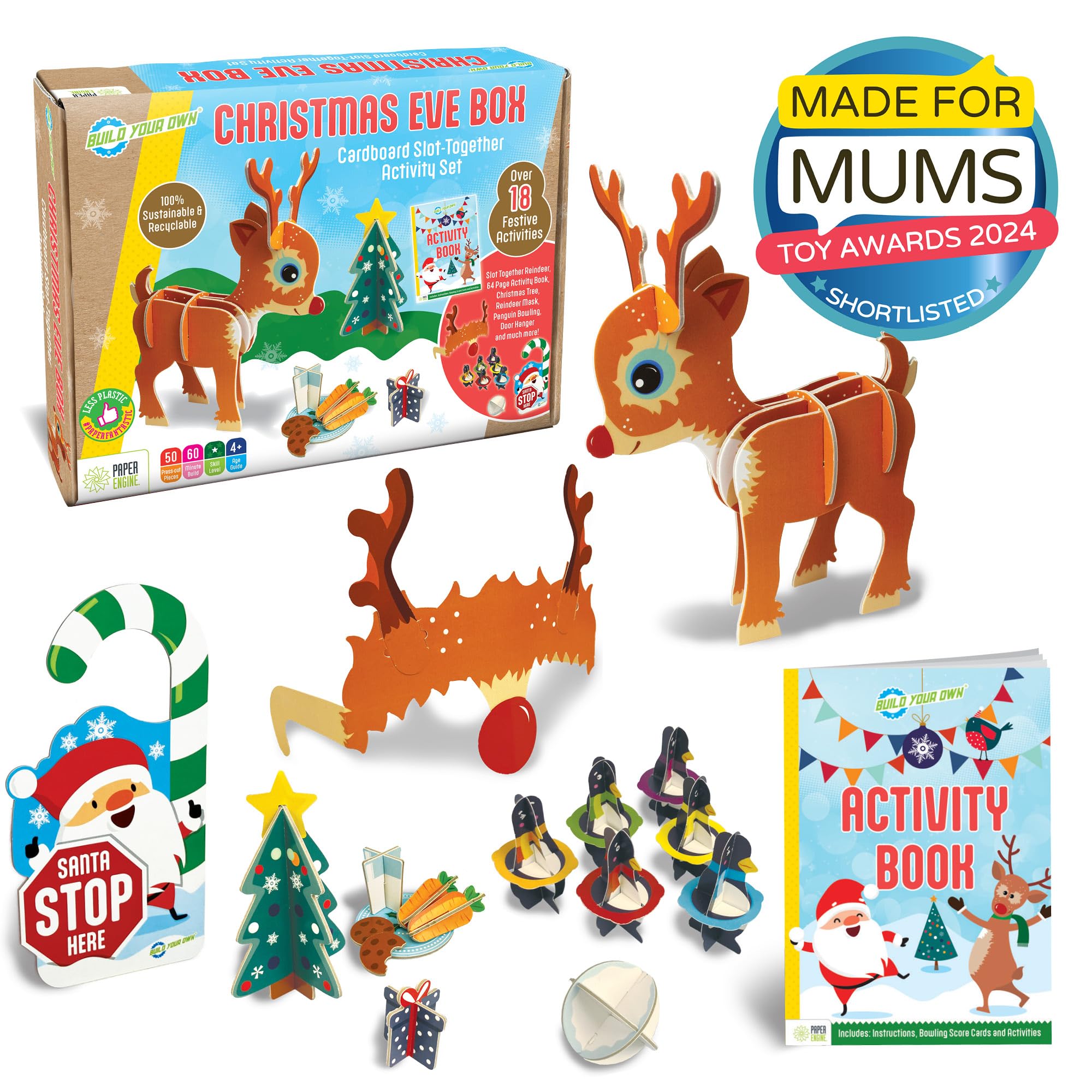 Build Your Own Christmas Eve Box - Includes Reindeer Kit, Activity Booklet, Door Hanger, Face Mask and Penguin Skittles - Ages 4+