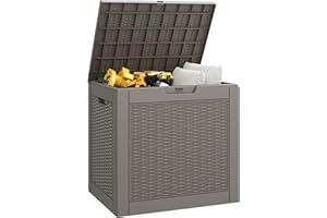 NUNU LAB 35 Gallon Outdoor Storage Box Waterproof,Indoor Outside Deck Boxes,Storage Bench Lockable Lid,Backyard Storage Bin For Package Delivery,Garden Tools,Pool Accessories,Patio Cushions