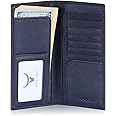 HISCOW Slim Leather Long Wallet for Men, Breast Pocket Wallet for Checkbook, Credit Cards (Aniline Leather Blue)