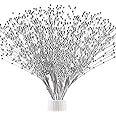 50pcs 4mm Pearls String Beaded Bouquet Spray Sticks for Bridal Beaded Wedding Party Table Decorations(Silver)