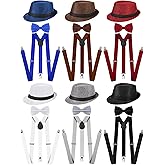 Handepo 18 Pcs 1920s Mens Accessories Retro Roaring 20s Costume Gangster Hat Bow Tie Y Back Suspenders Panama Hat for Men Adults, 6 Colors