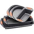 Rachael Ray 55673 Nonstick Bakeware Set with Grips includes Nonstick Bread Pan, Baking Pans and Cake Pans - 5 Piece, Gray wit