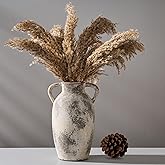 PORCER 9.84 Inch Ceramic Vase with Handles, Tuscan Decor Antique Terracotta Vase, Rustic Decorative Flower Vase for Home Decor, Farmhouse, Living Room, Table, Bedroom, Office, Entrance- Gray