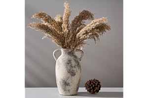 PORCER Ceramic Vase, 9.84 Inch Terracotta Vase with Handles, Boho Decor Decorative Vase, Rustic Vase for Home Decor, Farmhouse, Living Room, Table - Gray