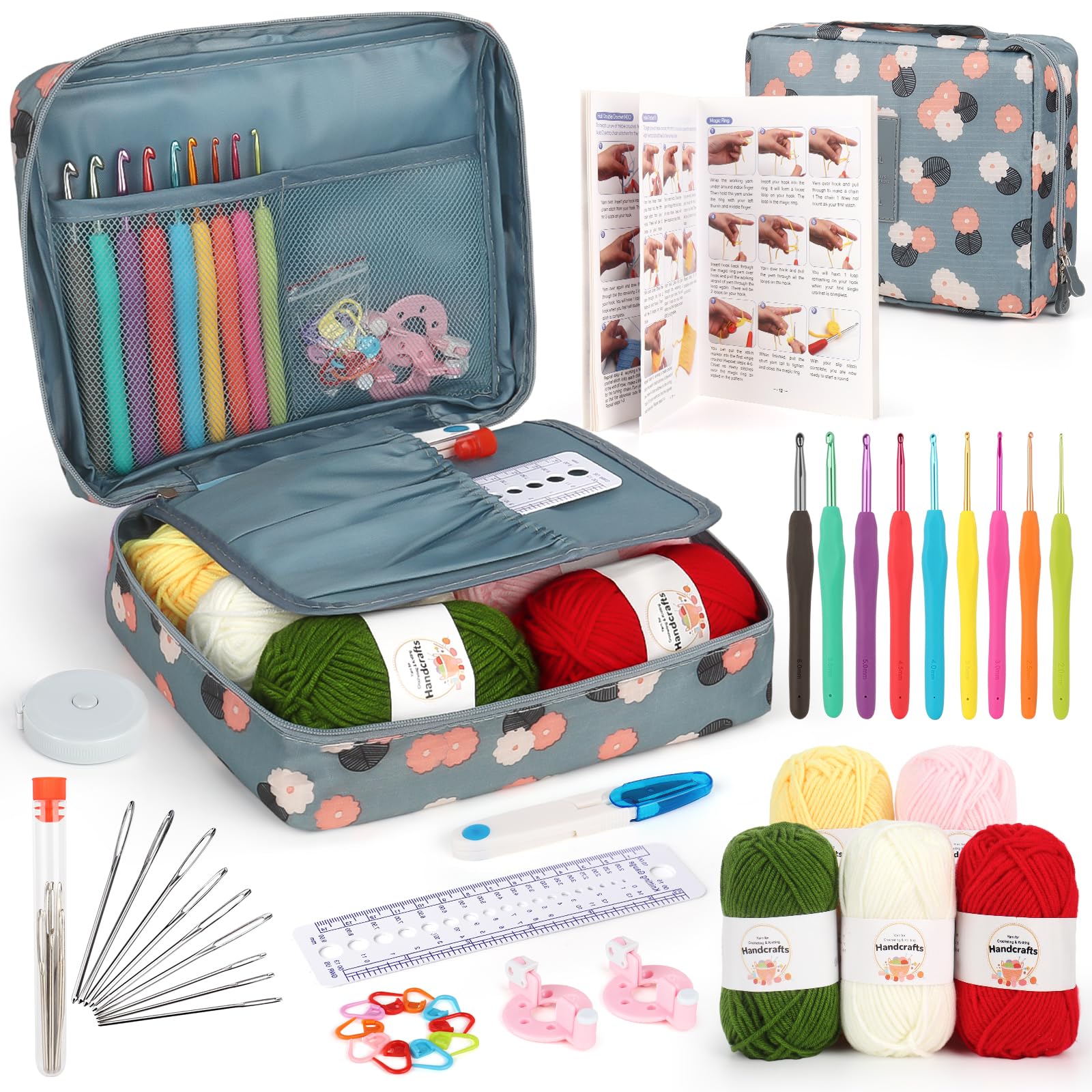 Aeelike Crochet Kits for Adults, Crochet Kits for Beginners Children, 40 PCS Crochet Kit with Yarn & Instructions, Ergonomic Crochet Hooks Set Accessories and Storage Bag, Kids Crochet Starter Kit