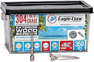 ALLEN'S TRADING CO. EAGLE CLAW FASTENERS #10 x 2 Inch Stainless Steel Deck Screws | 304 Grade (350 Pack) | Flat Head T25 Star Torx Drive | Stainless Steel Wood Screws by Eagle Claw Fasteners | Corrosion & Rust Resistant (Includes Driver Bit)