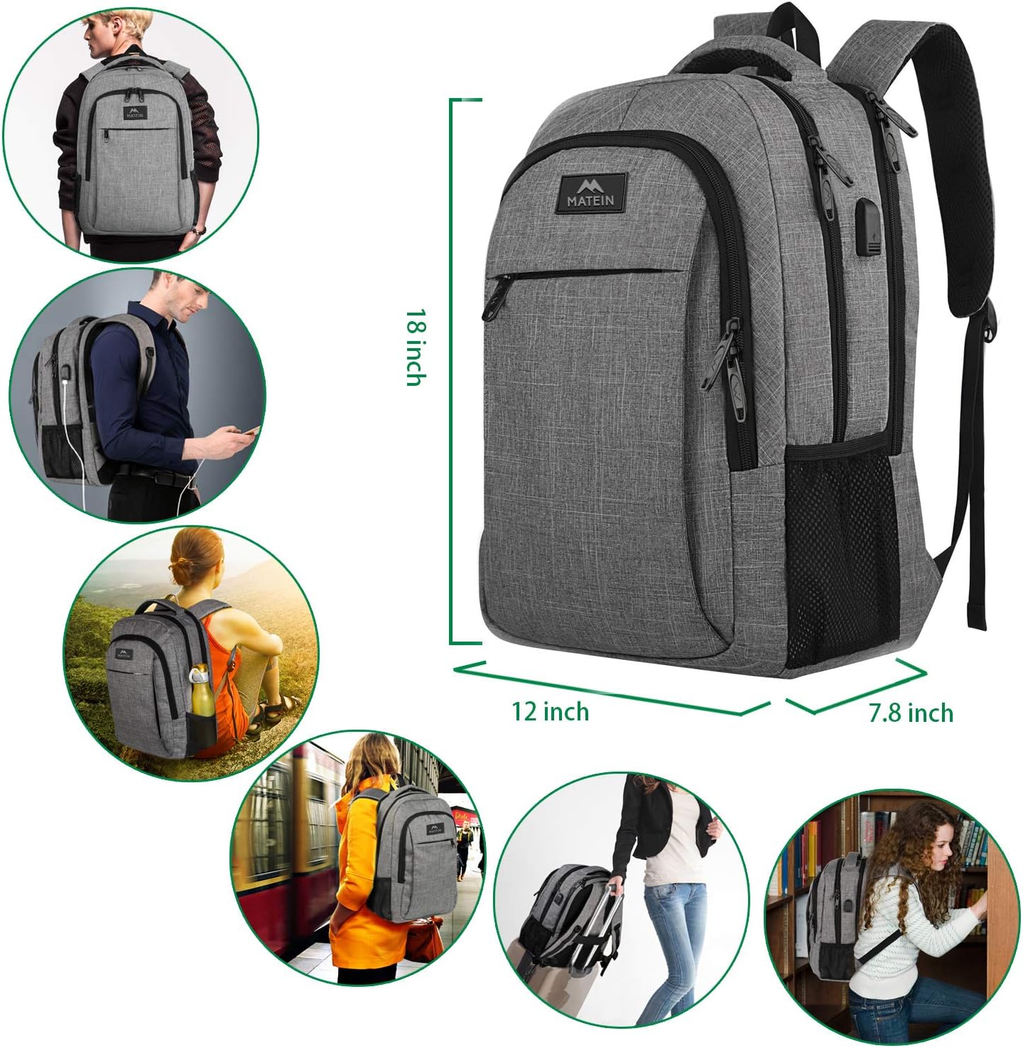Travel Laptop Backpack, Business Anti Theft Slim Durable Laptops Backpack with USB Charging Port, Water Resistant College School Computer Bag Gifts for Men & Women Fits 15.6 Inch Notebook, Grey: Computers & Accessories