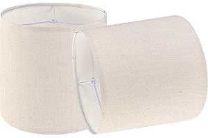 GO&SO Set of 2 Oatmeal Tall Linen Drum Lamp Shades Medium Lamp Shade 9.8" Top x 9.8" Bottom x 10.8" High (Spider) Farmhouse Lampshade for Table & Beside Lamp - Natural Linen - Lampshades Replacement