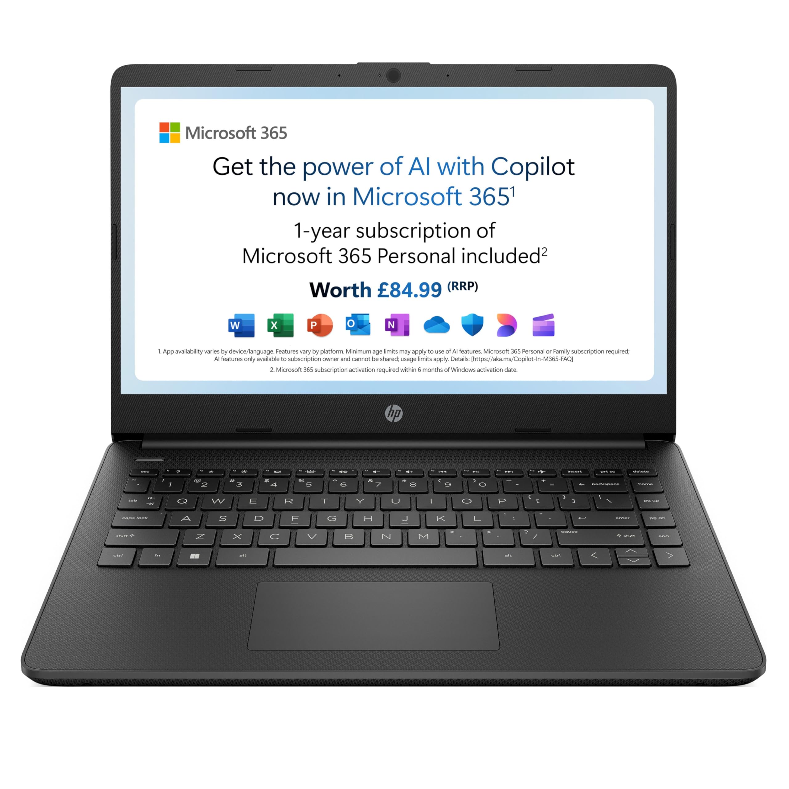 HP Stream 14" Laptop | Intel N4120 Processor | 4 GB RAM | 64 GB eMMC | Intel UHD Graphics | HD Display | Dual Speakers | Microsoft 365 Personal 12 month included | Win 11| Jet Black | 14s-dq0000sa