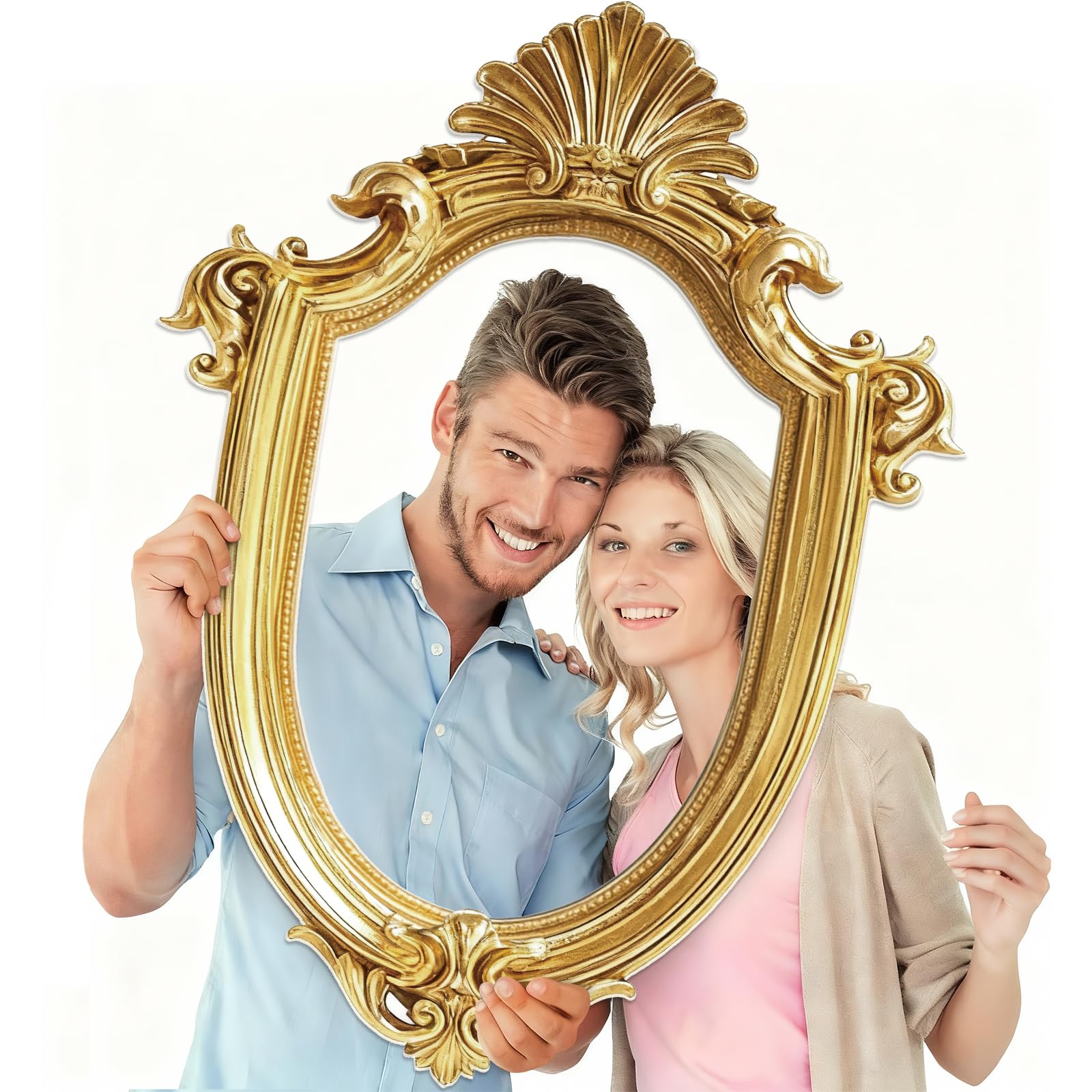 Photo 1 of 32 x 24 Inch Large Vintage Photo Props Gold Foam Board Wonderland Party Supplies Gold Vintage Friends Photo Round Frame Golden Picture Frame for Wedding Birthday Bridal Baby Shower Party Decoration