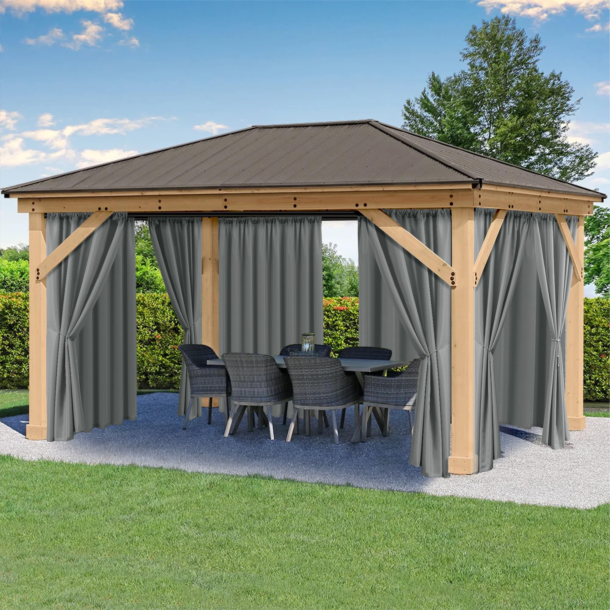 Photo 1 of HolidayIdeas Outdoor Patio Curtains Waterproof with Rod Pocket 6 Panels 54x120 Inch- Weatherproof Balcony Outdoor Curtains for Apartments,Porch, Gazebo, Pergola, Sliding Glass Door, Grey