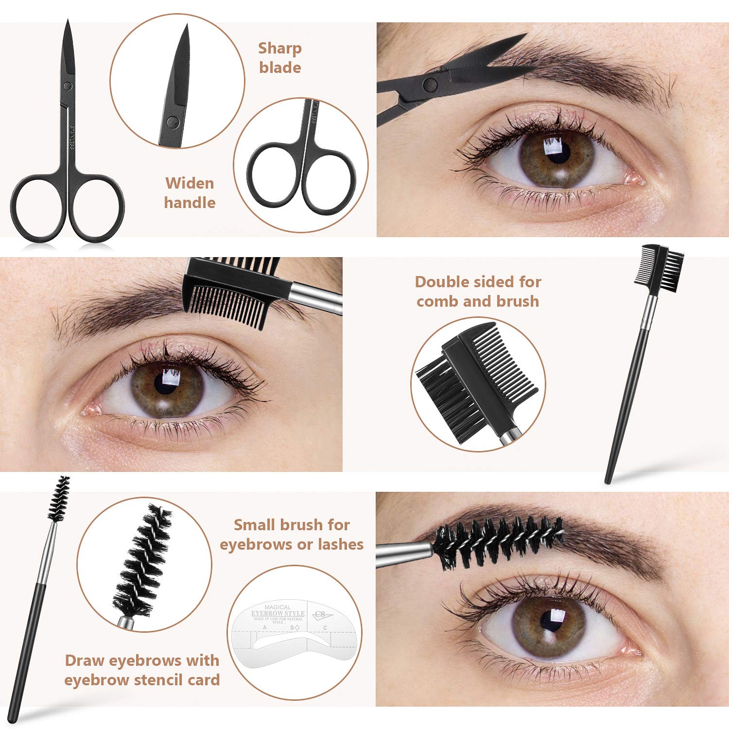16 Pieces Eyebrow Tweezers Grooming Kit, 16 in 1 Eyebrow Kit with Eyebrow Scissors Trimmer Brush Razor Tweezers Stencil Shaper, Eyelash Curler False Eyelashes Applicator Tool Brows Dermaplaning Tools: Beauty