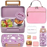 MAISON HUIS Bento Box for Kids with 8oz Soup Thermo, Insulated Lunch Bag & 17oz Water Bottle, 2-Compartment Bento Box with Built-In Ice Pack, Leak-Proof & BPA-Free