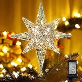 LAMPHOME Christmas Star Tree Topper, Lighted 14.5” Gold Star Tree Toppers with 100 LED Lights Christmas Tree Top Ornament for New Year Holiday Home Office Indoor Decorations