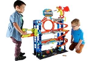 Hot Wheels Pista City Ultimate Garage con 4 Niveles y Dragón Devorador para Niños de 4 Años