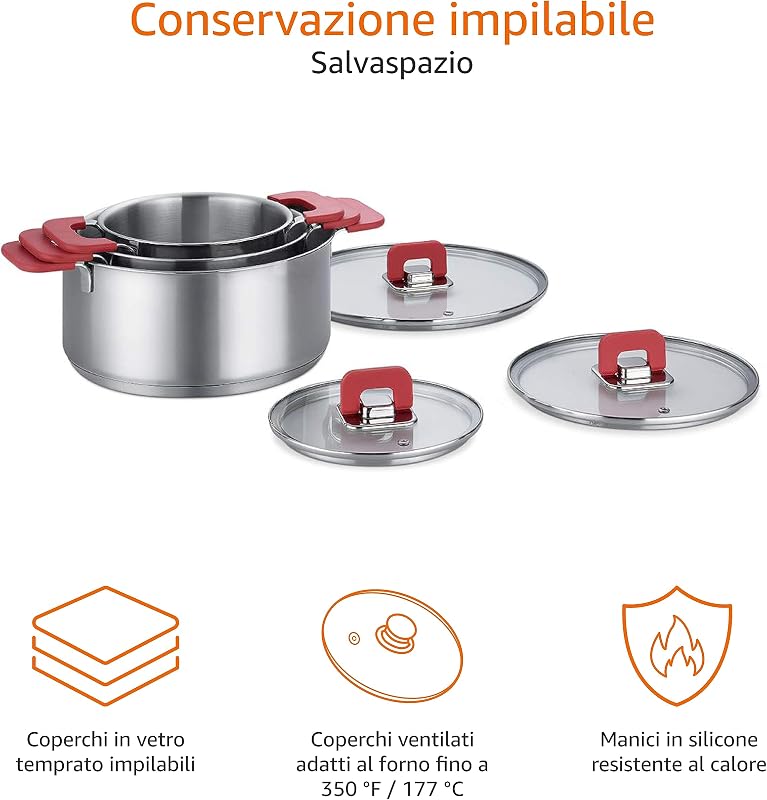 3 unità Batteria di Pentole a Induzione,16/20/24 cm, Acciaio inossidabile