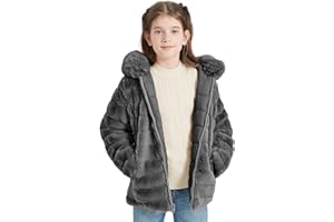 Giolshon Girls Faux Fur Fleece Jacket Sherpa Fuzzy Hoodie Winter Coat with Full Zip Fluffy Outerwear 2169