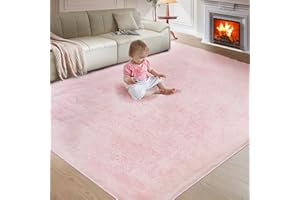 FAIRBLINK Ultra Soft Rug for Living Room, 8X10 Fluffy Shag Area Rug for Bedroom, Modern Shaggy Carpets Fuzzy Rug for Teens Dorm Nursery Home Decor Aesthetic, Upgrade Anti-Skid Durable, Pink