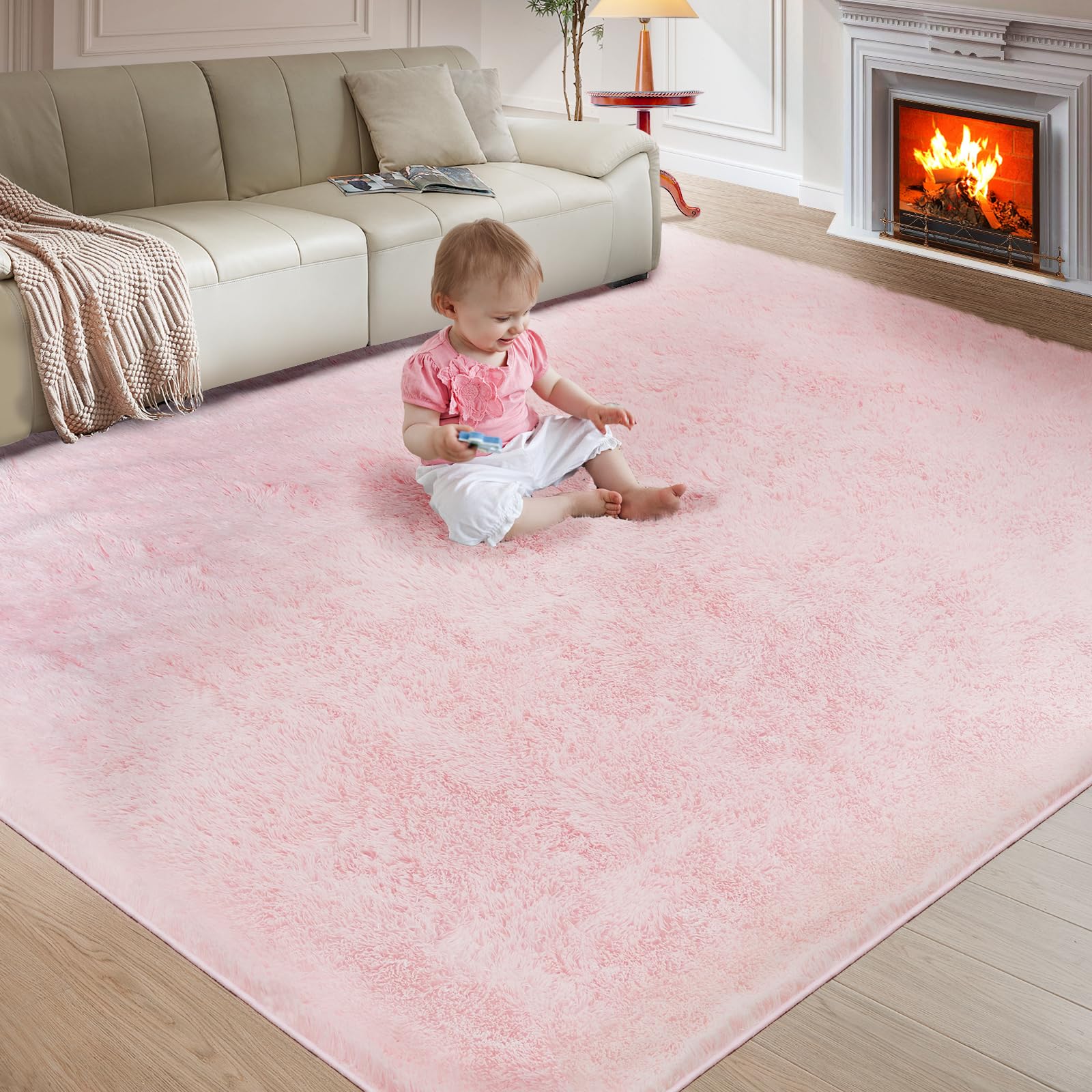 Photo 1 of Ultra Soft Rug for Living Room, 8X10 Fluffy Shag Area Rug for Bedroom, Modern Shaggy Carpets Fuzzy Rug for Teens Dorm Nursery Home Decor Aesthetic, Upgrade Anti-Skid Durable, Pink