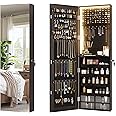 Vlsrka 47.2" LED Jewelry Mirror Cabinet, Wall/Door Mounted Jewelry Armoire Organizer with Full Length Mirror, Hanging Storage Cabinet with 4 Drawers, 5 Shelves, Built-in Lighted Mirror (Dark Brown)